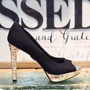 Simply Vera Vera Wang Black Open Toe Jewel Heel Platform Wmns Sz 8.5